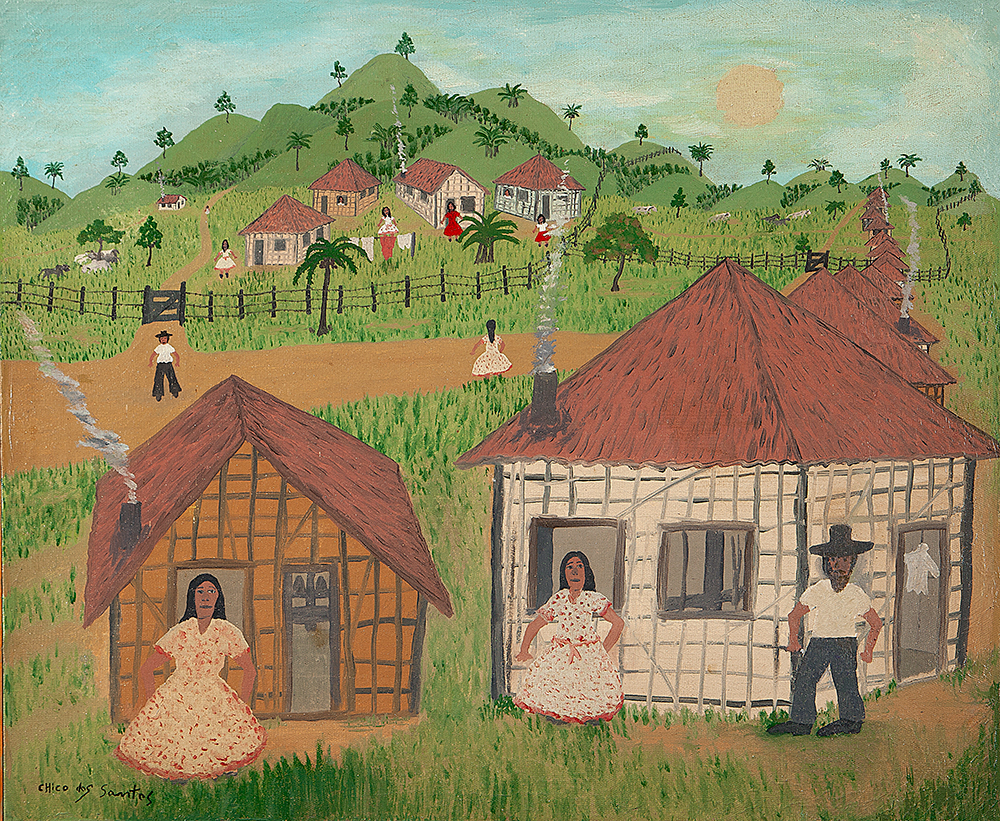 CHICO DOS SANTOS - O jantar está á mesa -Óleo Sobre Tela - Ass.inf.esq.,Ass.tit.loc. Minas e dat. 1979 no verso - 46 x 55 cm.