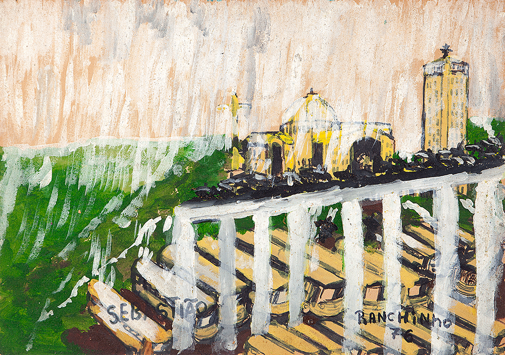 RANCHINHO -Basílica de Nossa Senhora Aparecida - Guache Sobre Papel -Ass.dat.1976 inf.dir,ass. no esq. 35 x 49 cm.